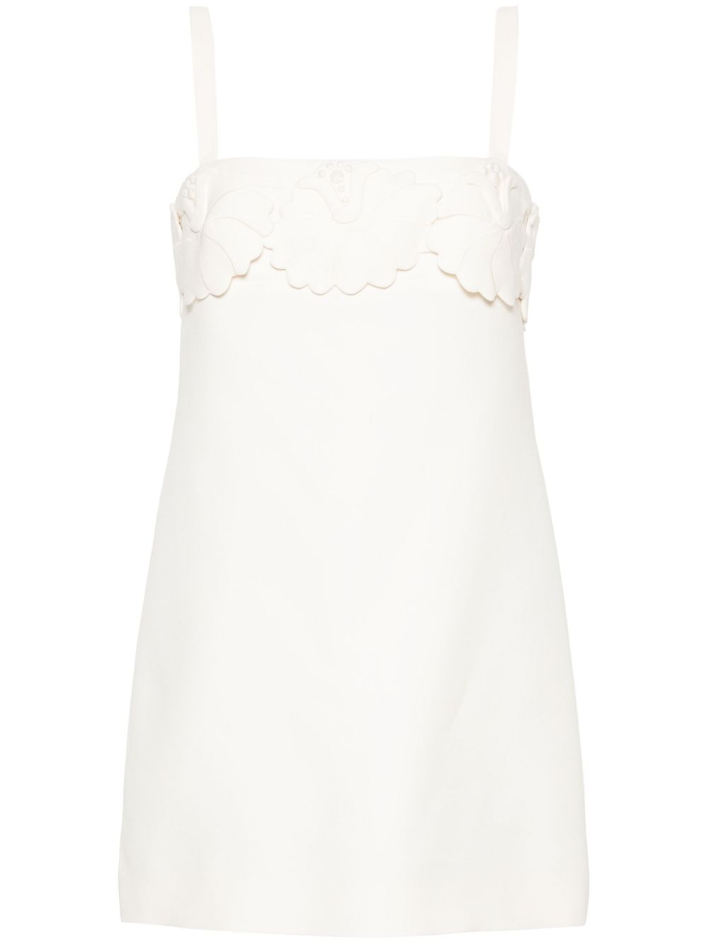 Floral-appliqué crepe mini dress - Neutrals