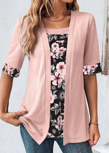 Modlily Light Pink Plus Fake Two Piece Twinset