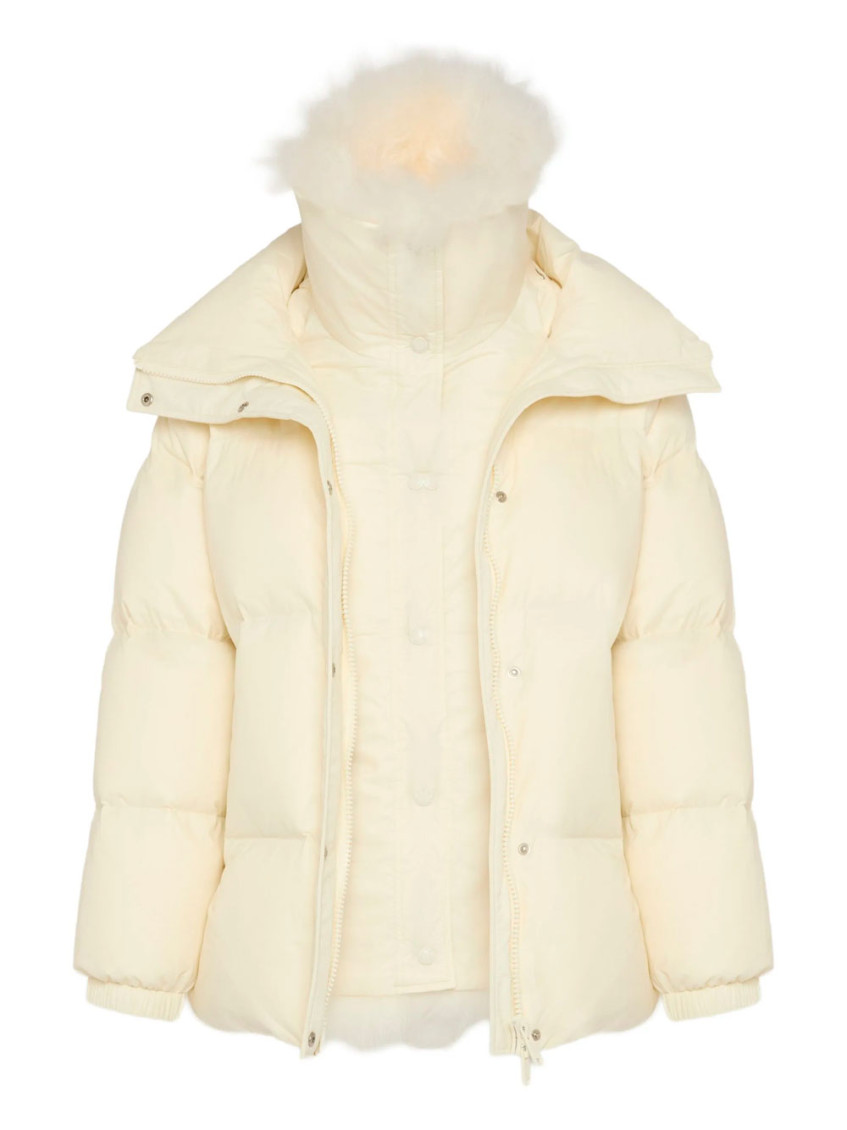 Ys Army Collection: Mid-Length Down Jacket With Removable Bib And Lambswool Trim