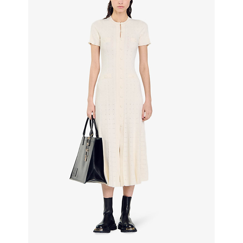 Womens Naturels Contrast-stitch Short-sleeve Stretch-knit Midi Dress