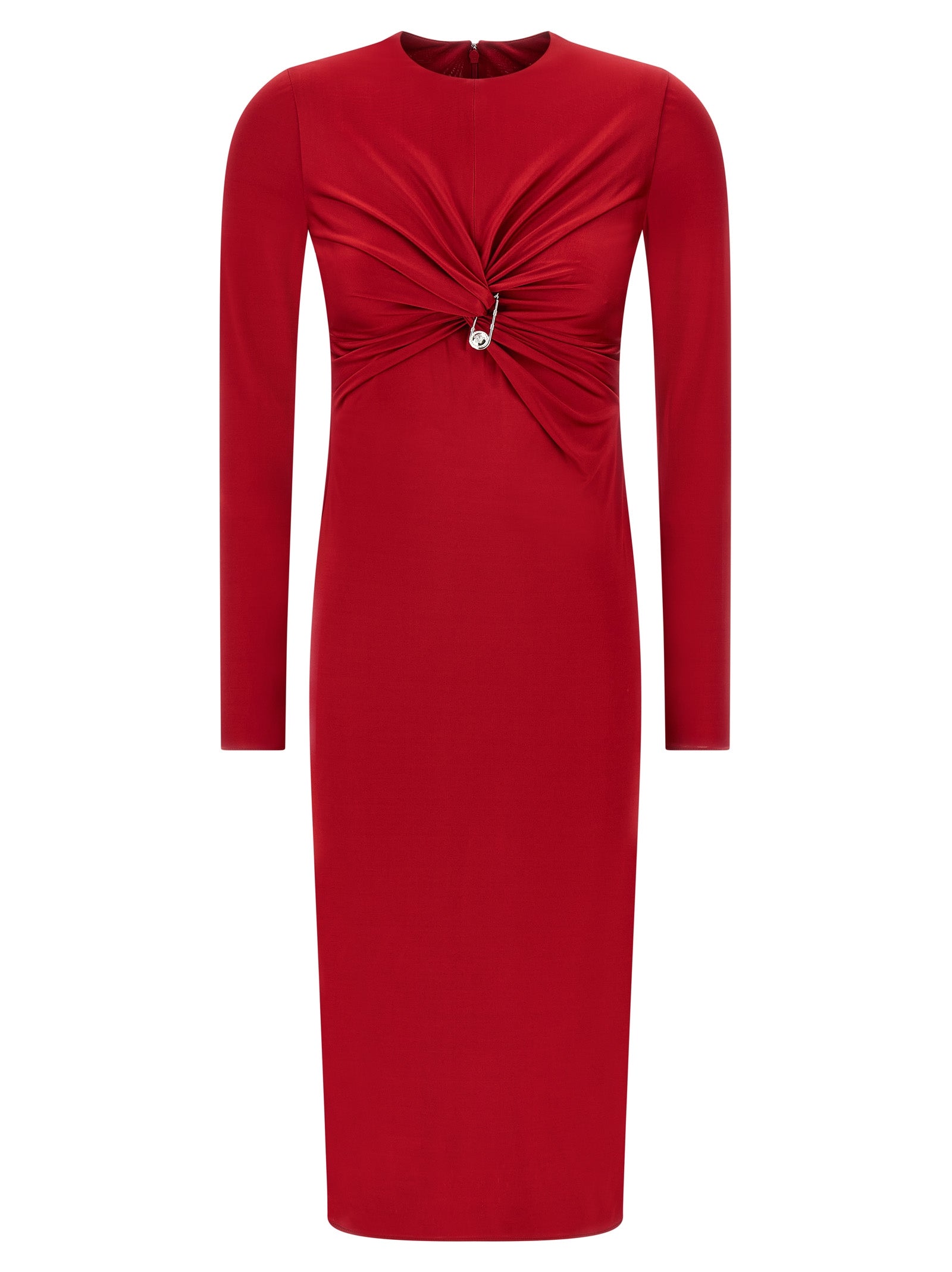 Safety Pin Detail Viscose Jersey Dress — Red
