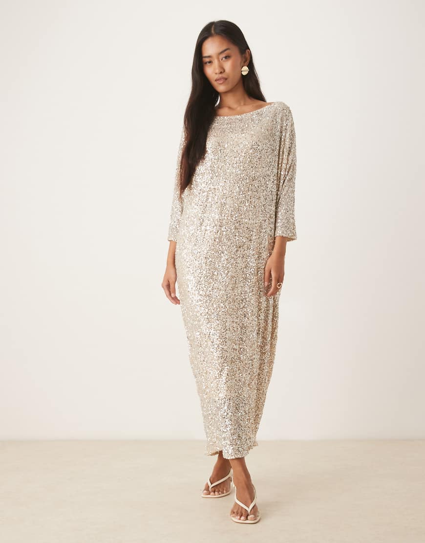 Sequin t-shirt maxi dress in silver