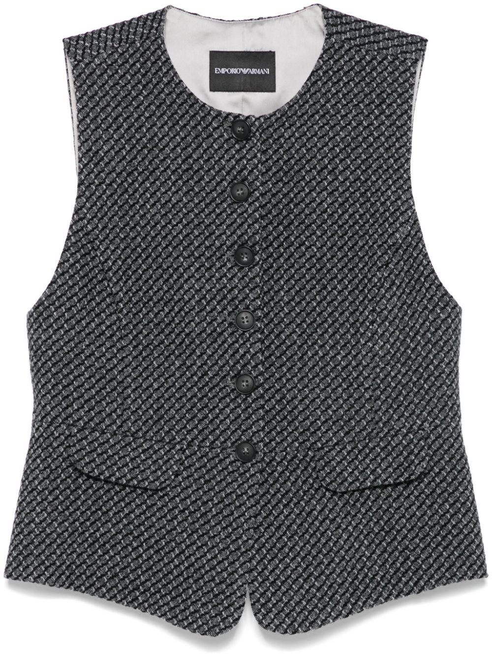 Patterned-jacquard knitted waistcoat - Black
