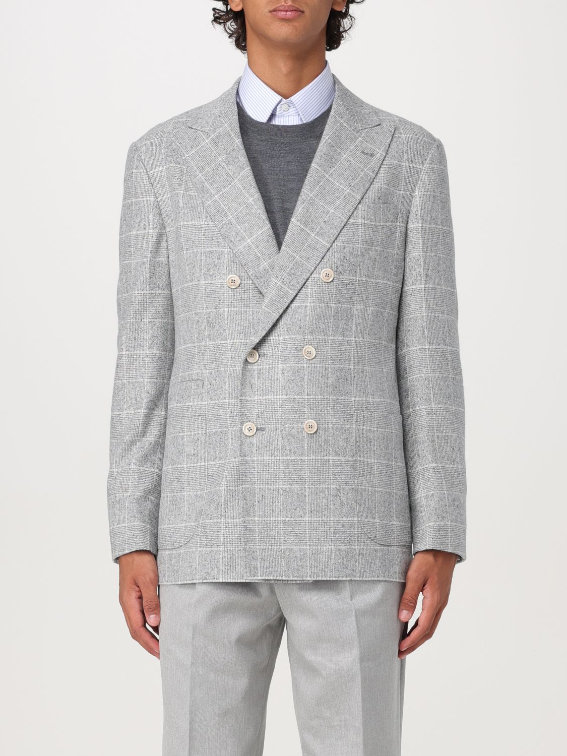 Single-breasted checked blazer - White