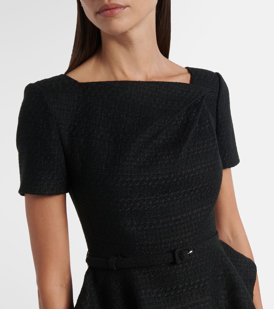 Belted peplum bouclé midi dress