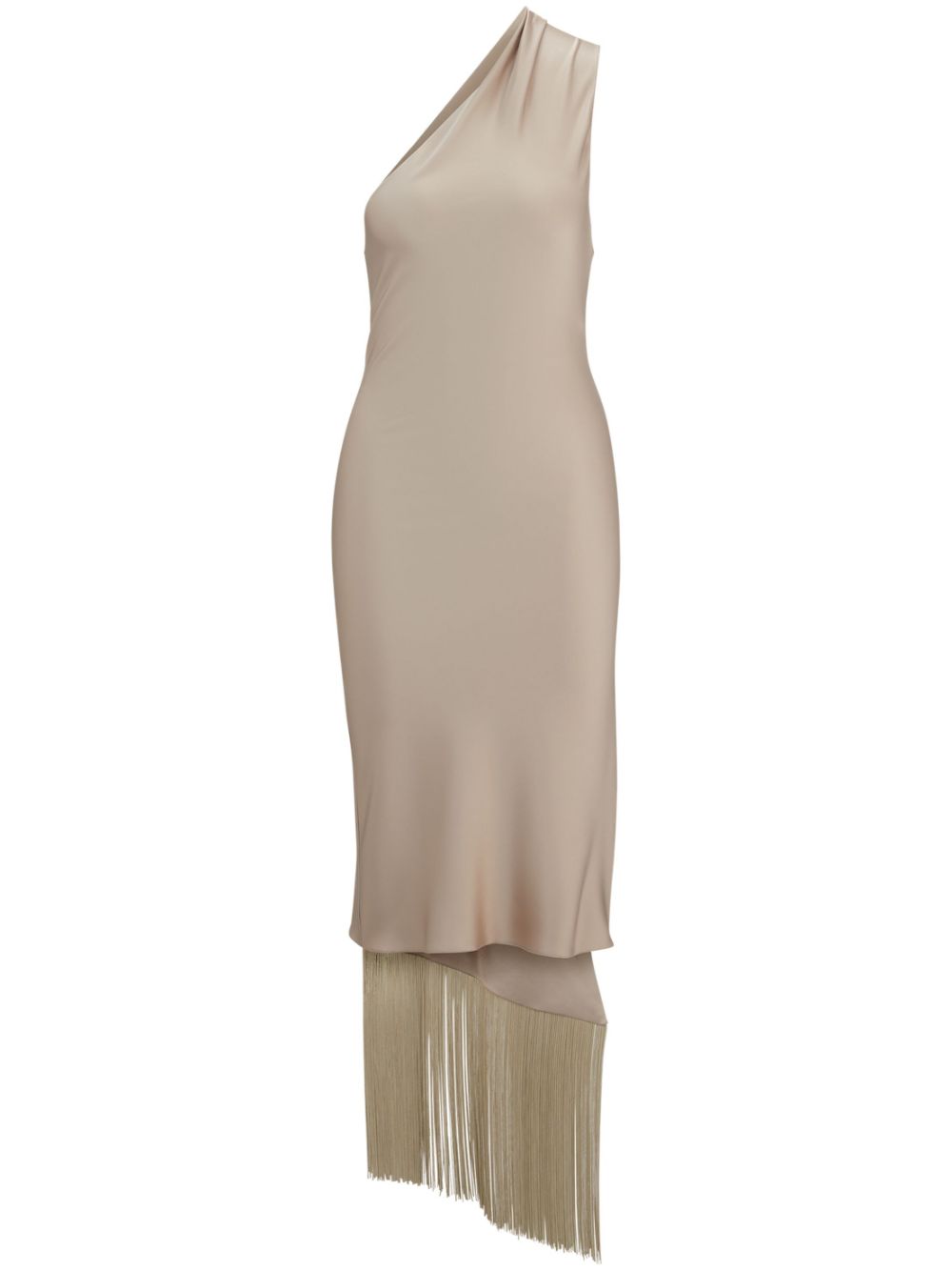Fringed one-shoulder midi dress - Neutrals