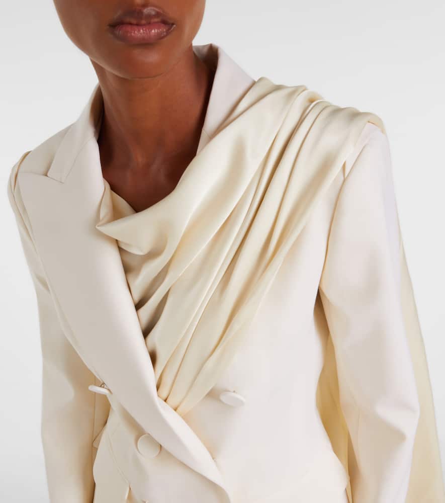 Scarf-detail virgin wool gabardine blazer