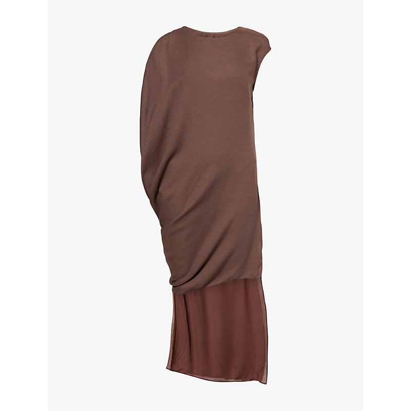 Womens Asymmetric Draped Cupro and Wool-Blend Maxi Dress