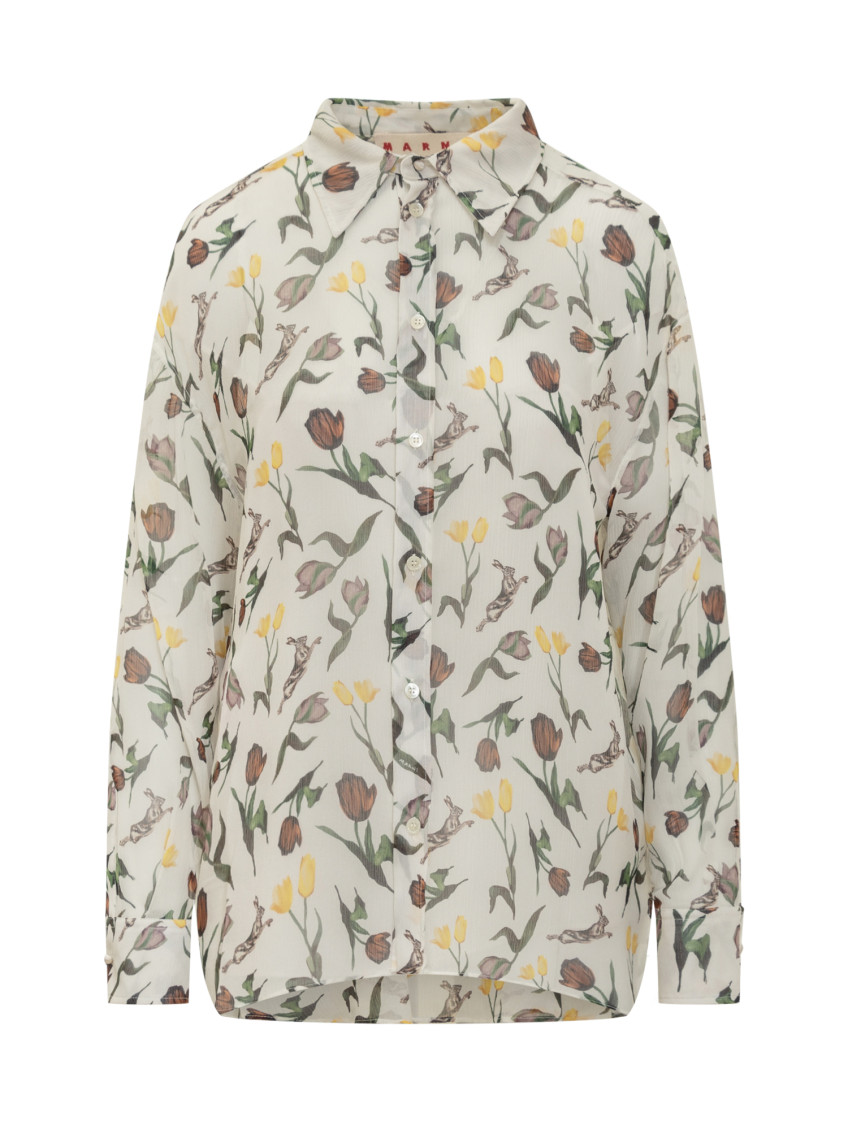 White Floral Print Shirt