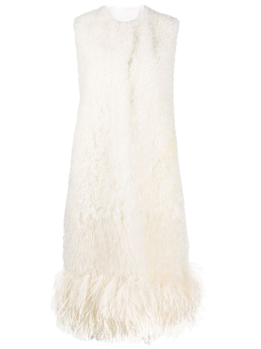 Sleeveless shearling oversized coat - White