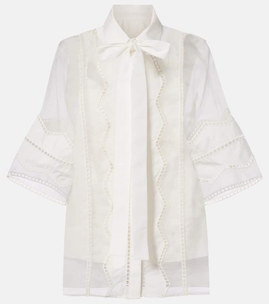 Tie-neck cotton and silk-blend blouse
