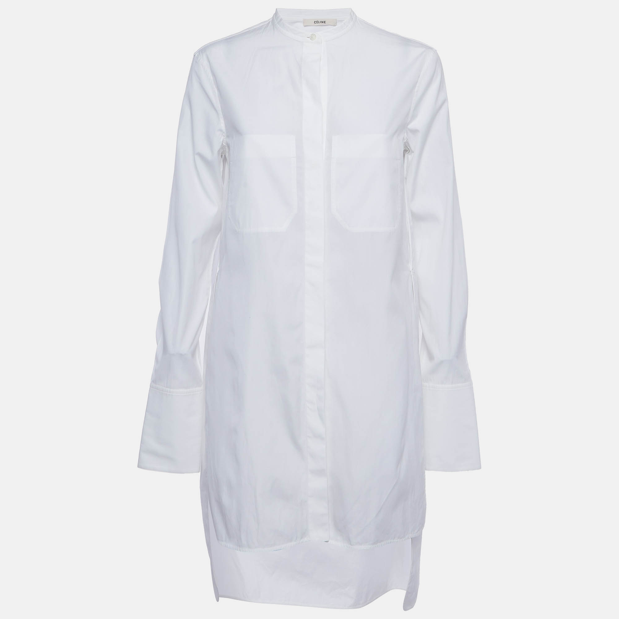 Celine White Cotton Poplin High Slit Shirt Dre