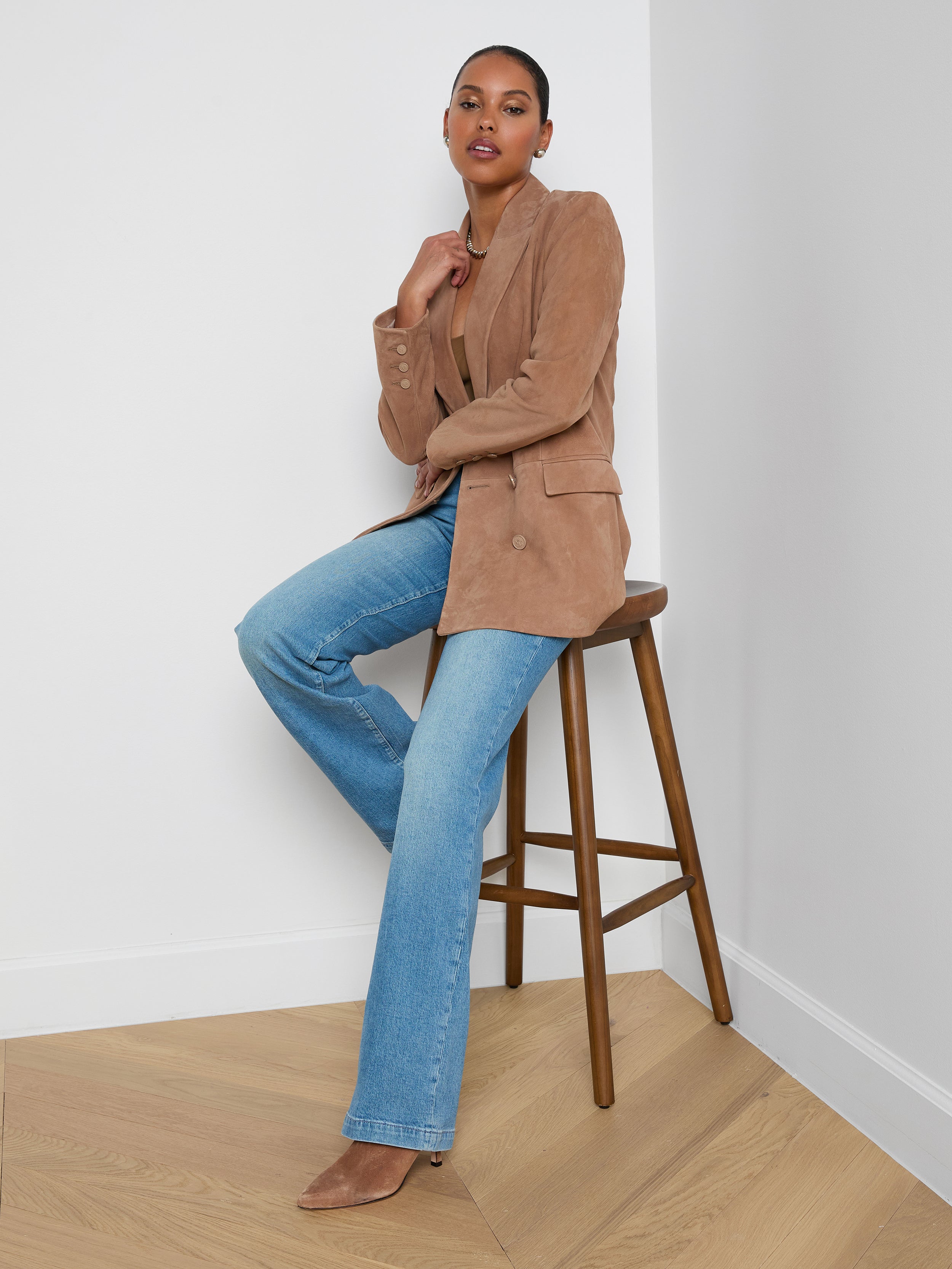 Aimee Oversized Suede Blazer In Cappuccino