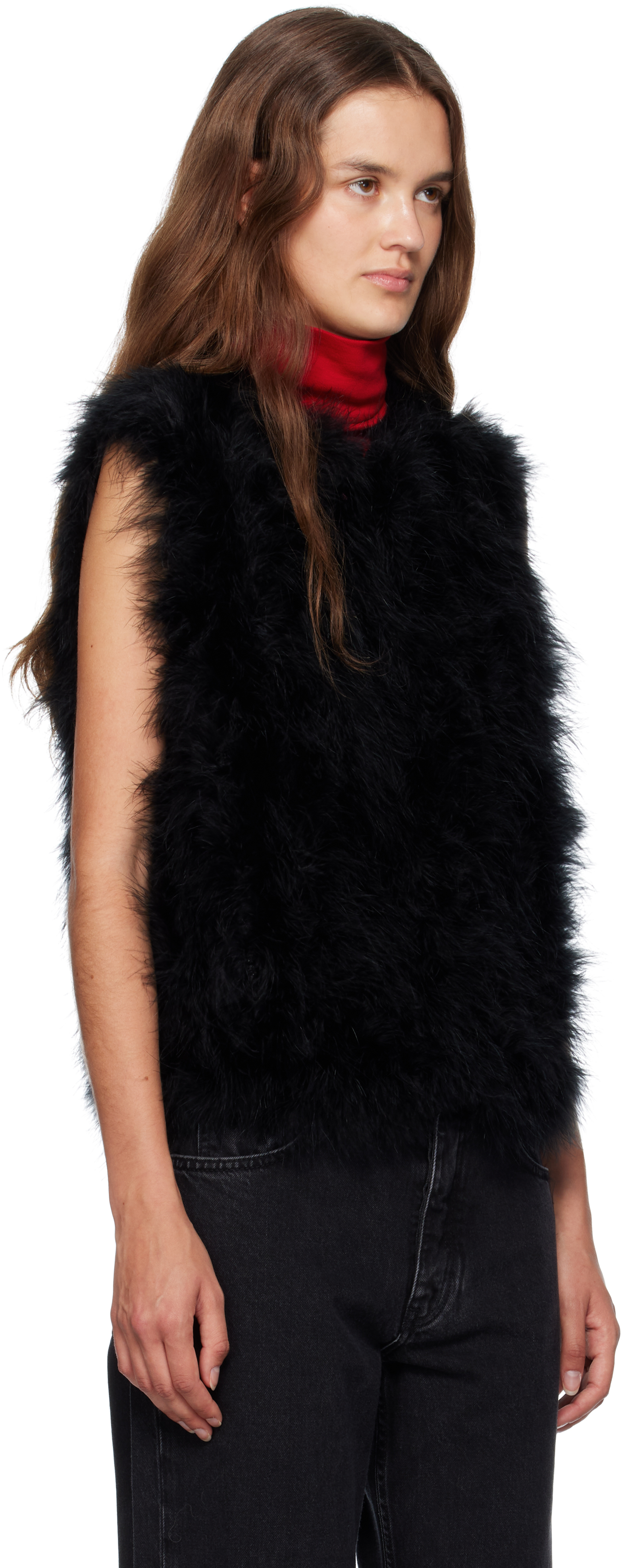 Black Cropped Feather Vest