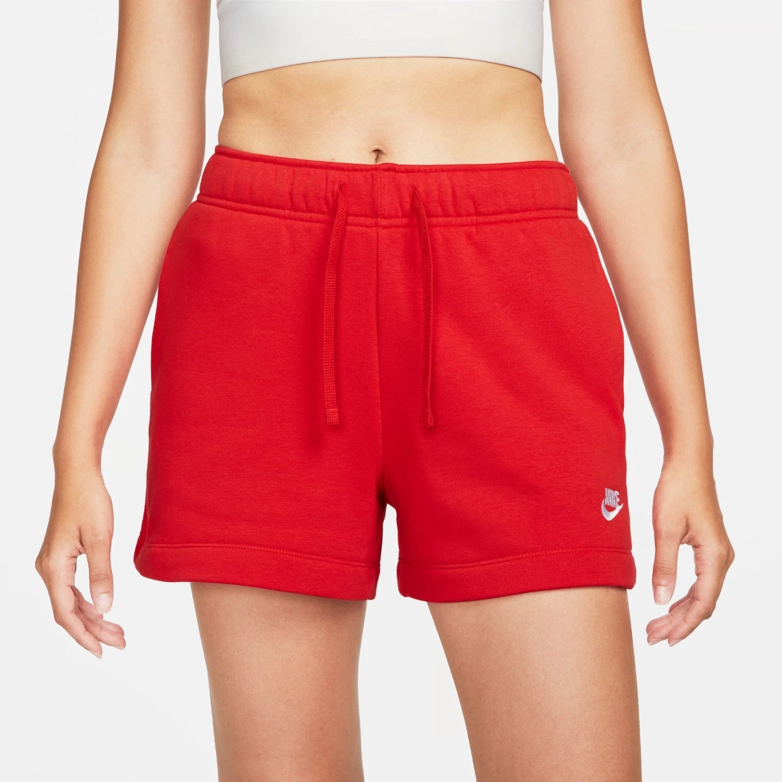 Sportswear Club Shorts Women's Red Fleece Mid-Rise Elastic Waist DSGL397