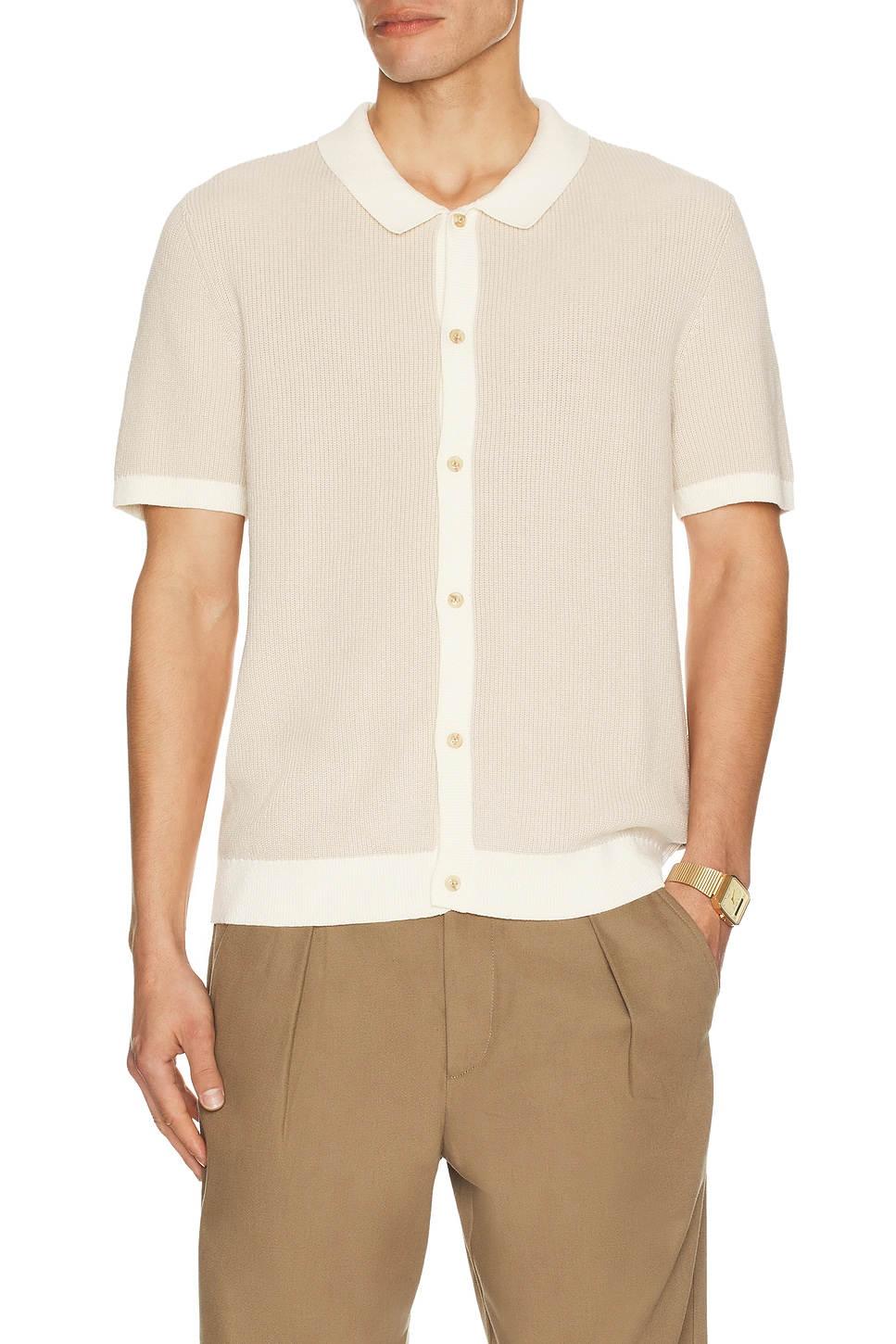 Onia Linen Button Up Sweater Shirt in Stone & Egret - Beige. M also in L, S, XL/1X