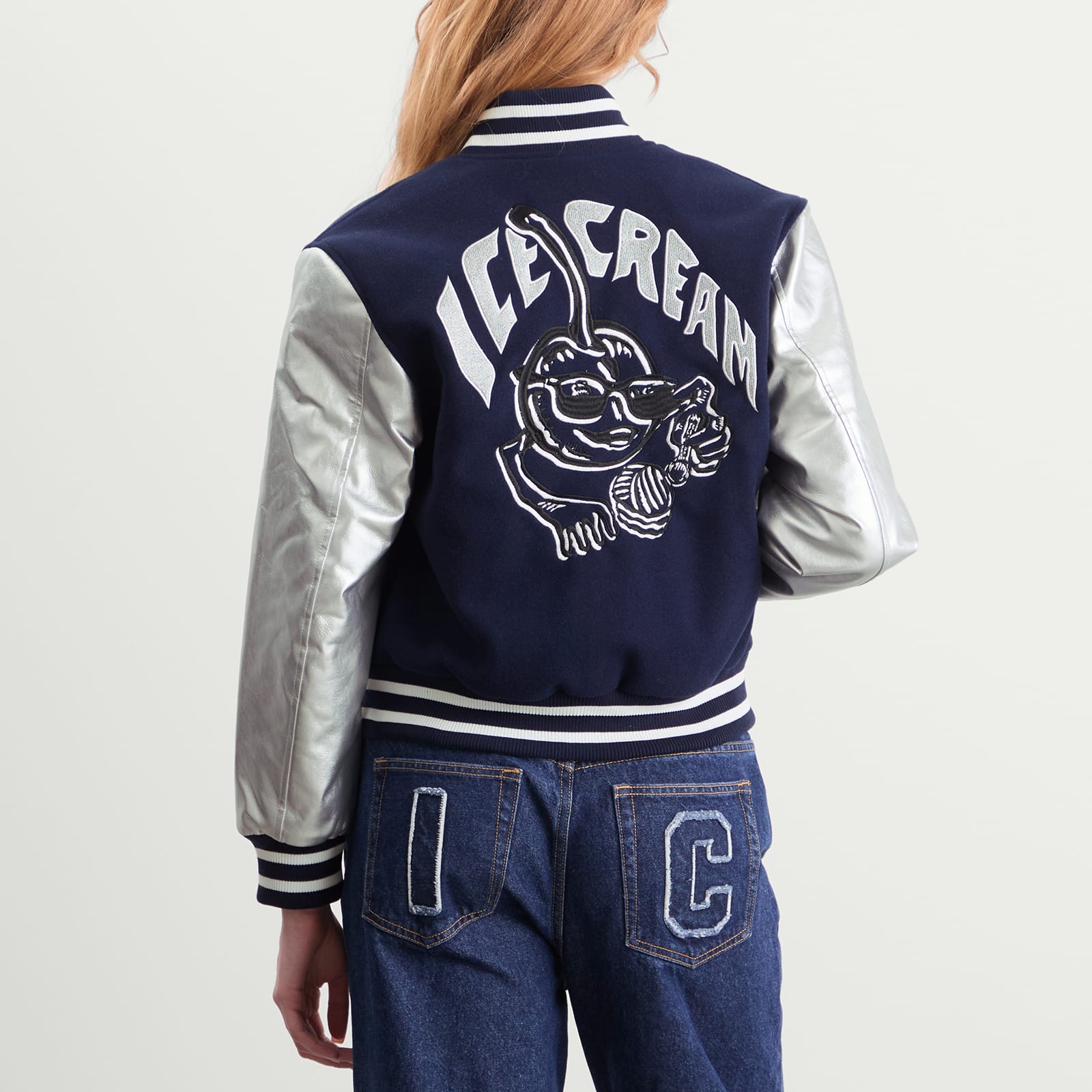Women's Cherry Varsity Jacket Navy/Silver