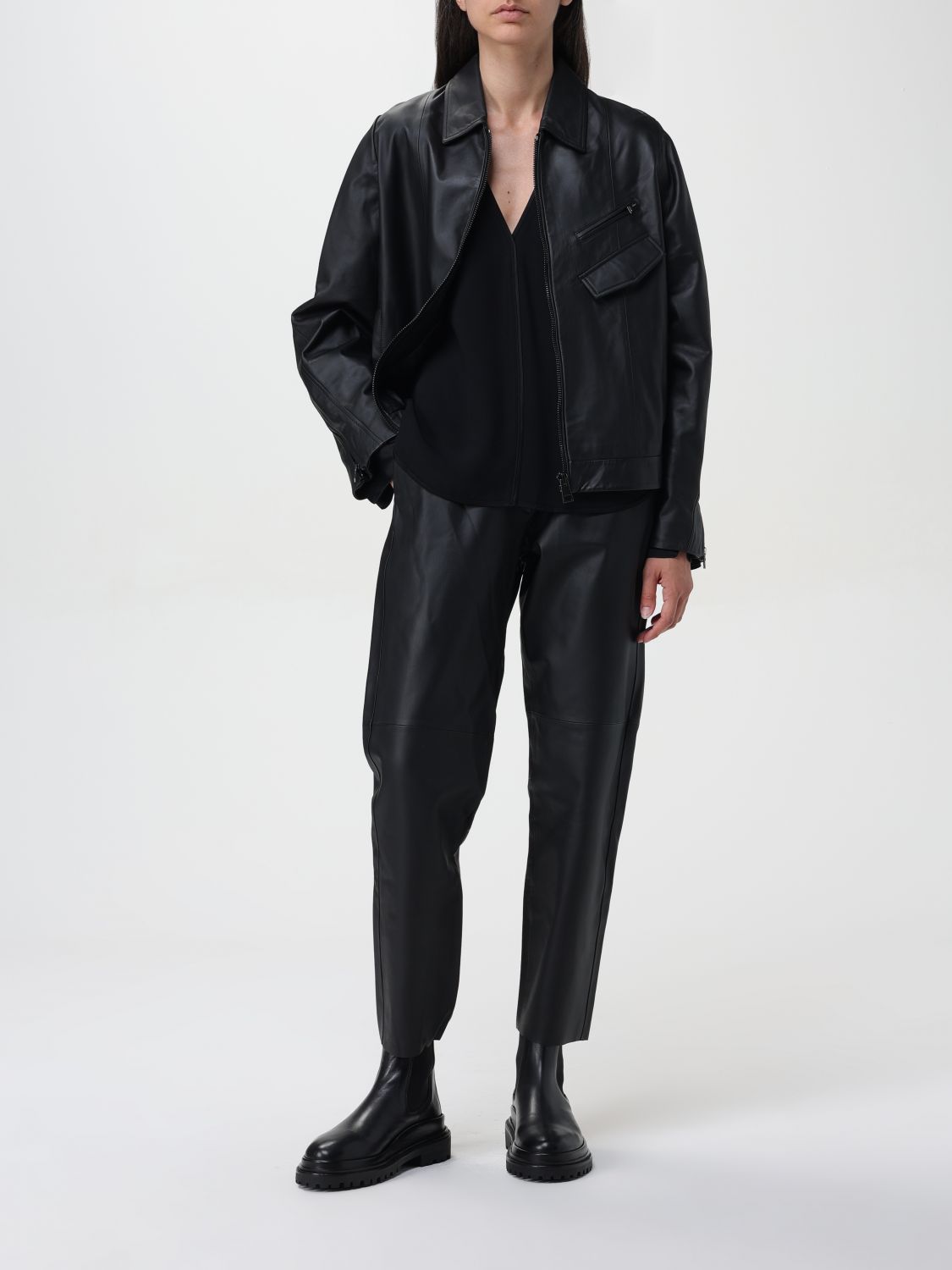 Zip-up leather jacket - Black