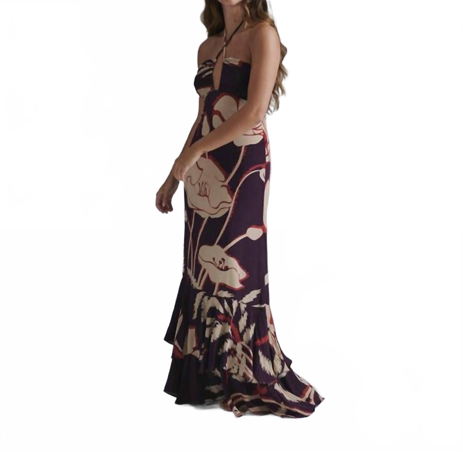 Sevillana Crepe Chine Maxi Dress In Purple Gladiolos