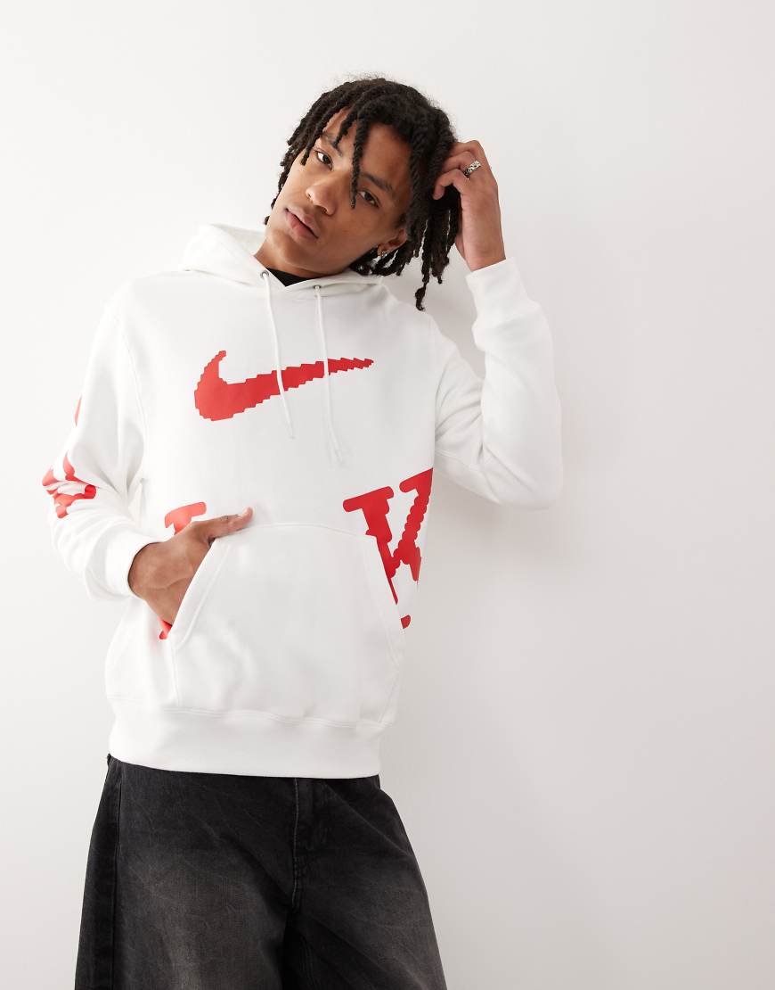 Club Hockey varsity hoodie in white & red