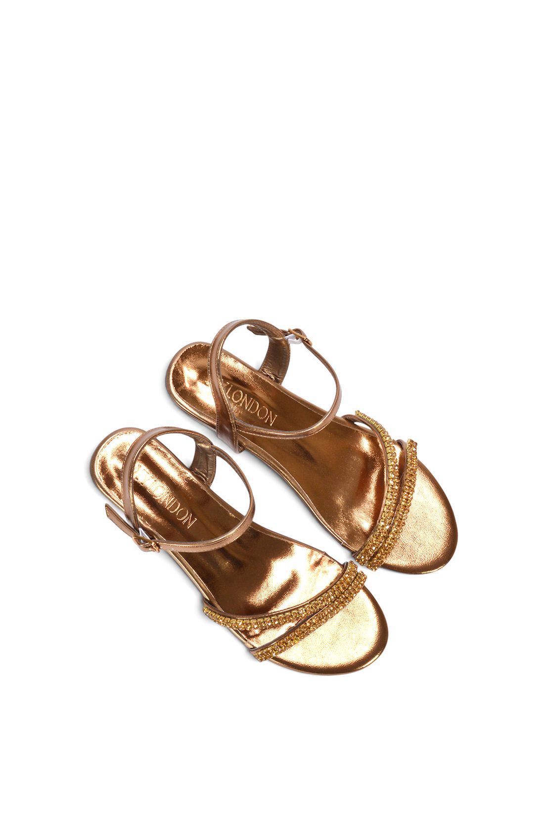 XY London Women's 'Sammy' Diamante Mid Heel Strappy Wedge Sandals in Bronze