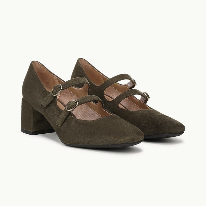 Stride Claudette Mary Jane Pump Shoes Army Green Microsuede
