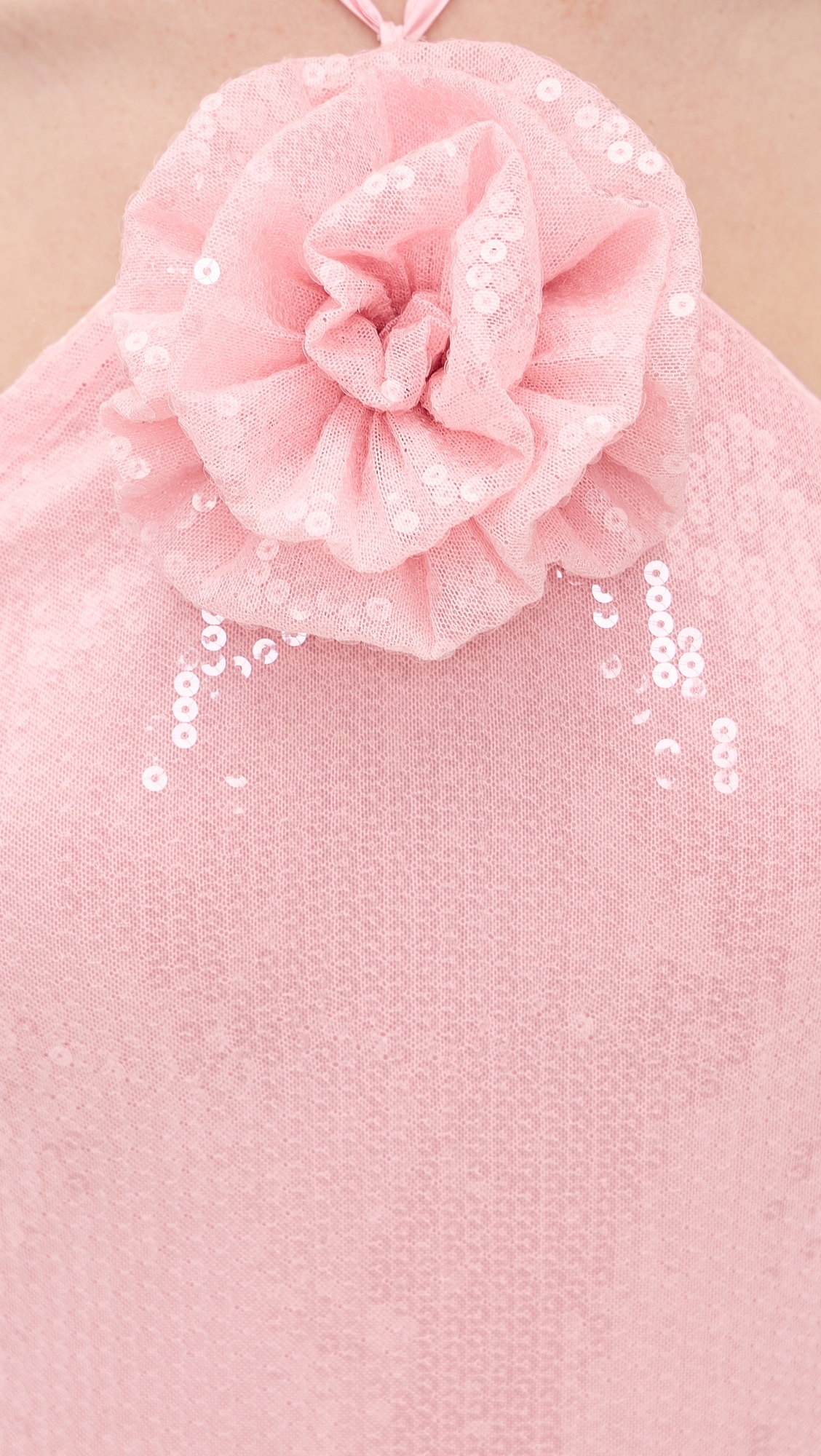 Rose Haltered Sequins Maxi Dress Baby Pink