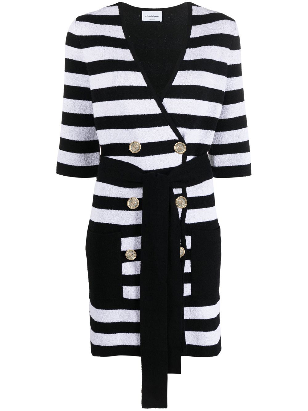 Double-breasted stripe-print cardigan - Black