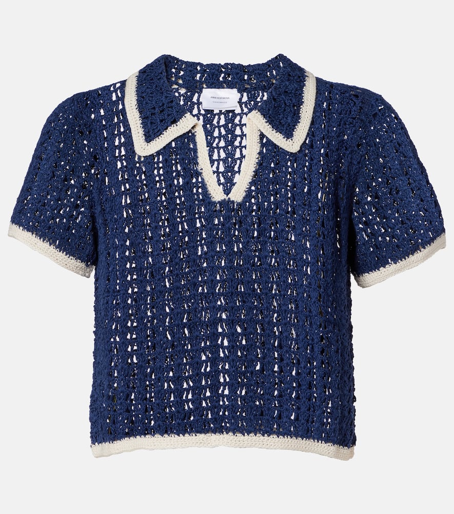 Crochet cotton polo shirt
