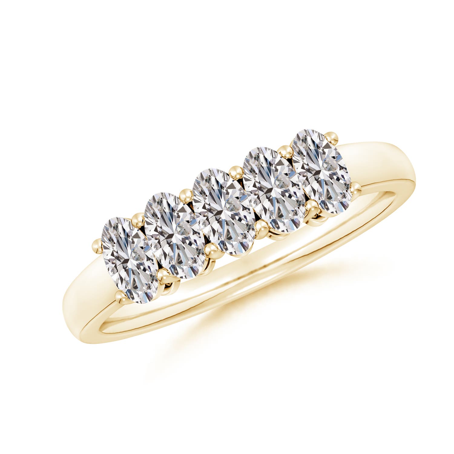 Angara 1.05 Carats Prong-Set Oval Diamond Five Stone Wedding Ring in 18K Yellow Gold