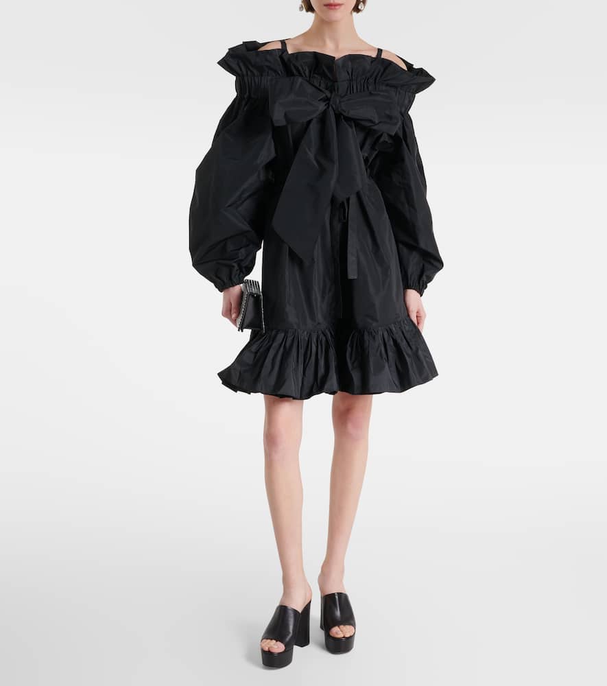 Bow-detail ruffled faille minidress