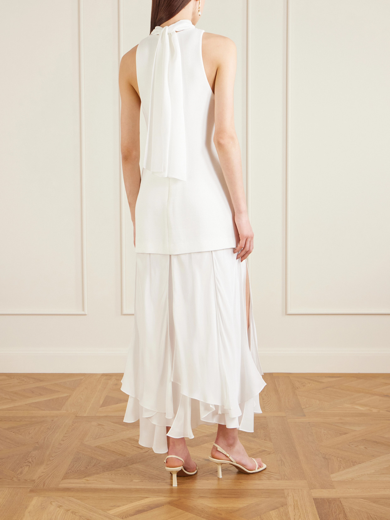 Leonie Scarf-detailed Layered Crepe And Georgette Maxi Dress - White