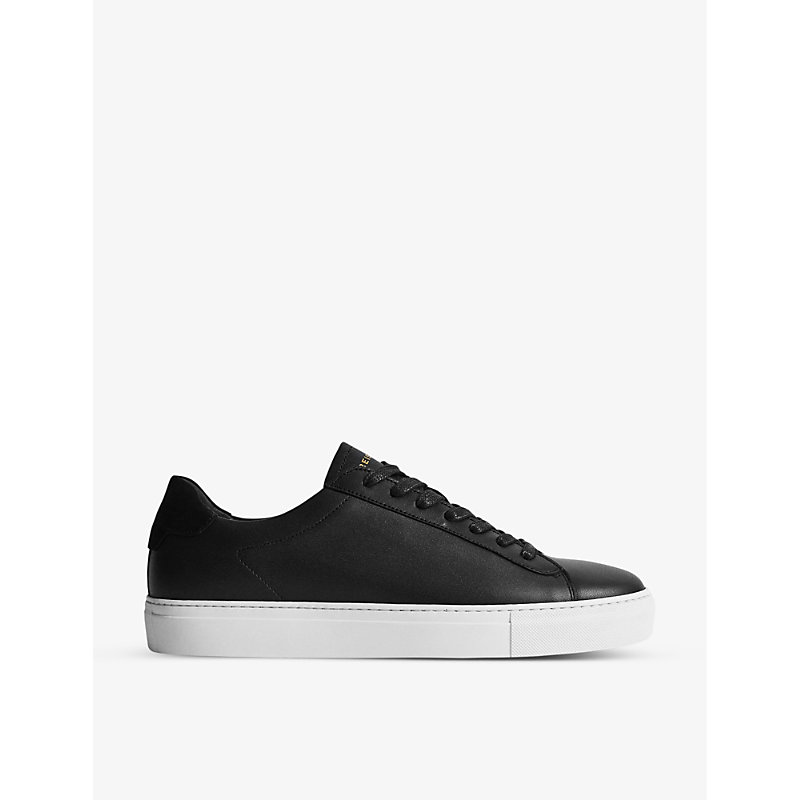 Mens Black Finley Leather Low-top Trainers