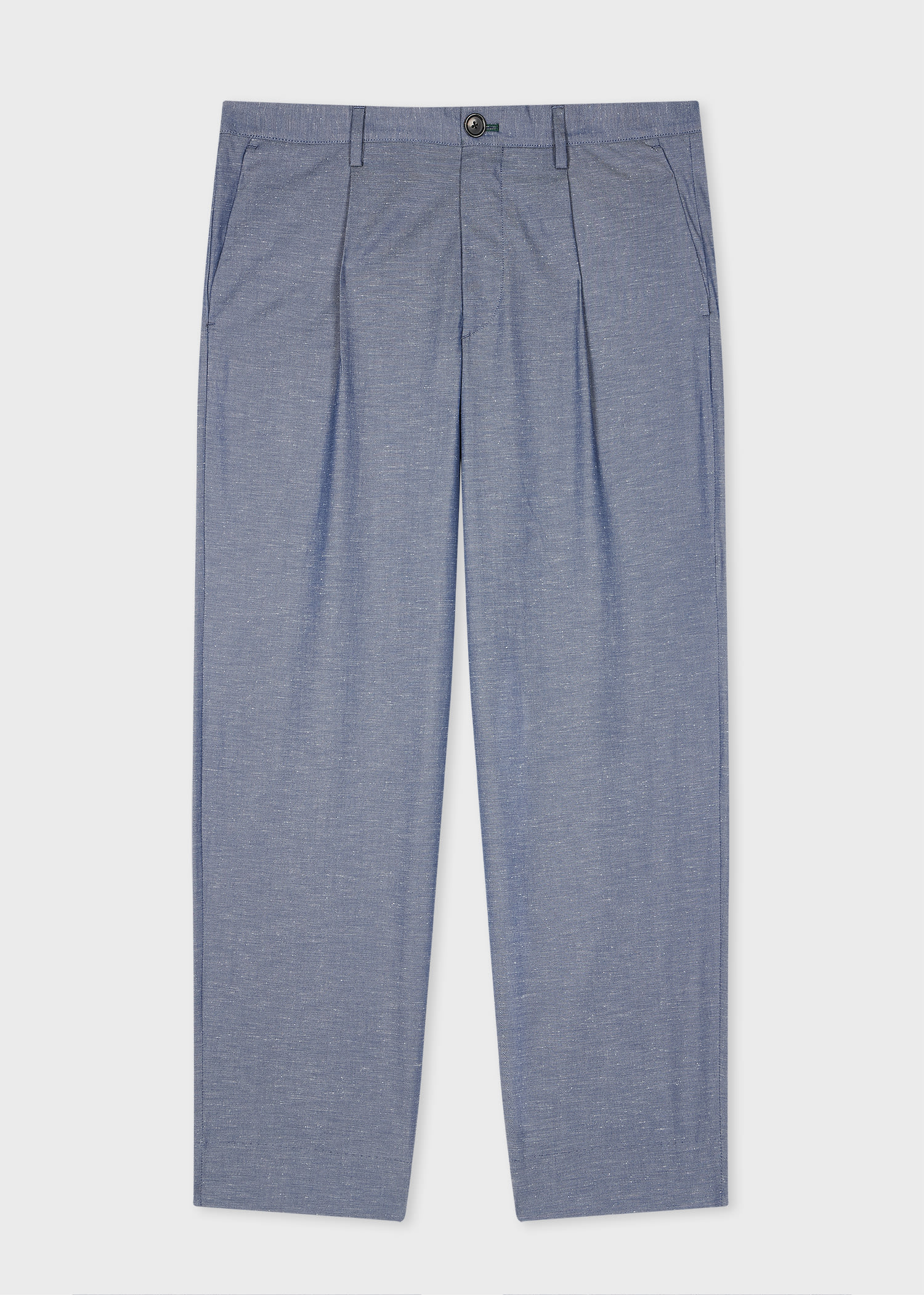 Light Blue Slub Cotton-Blend Pleated Trousers