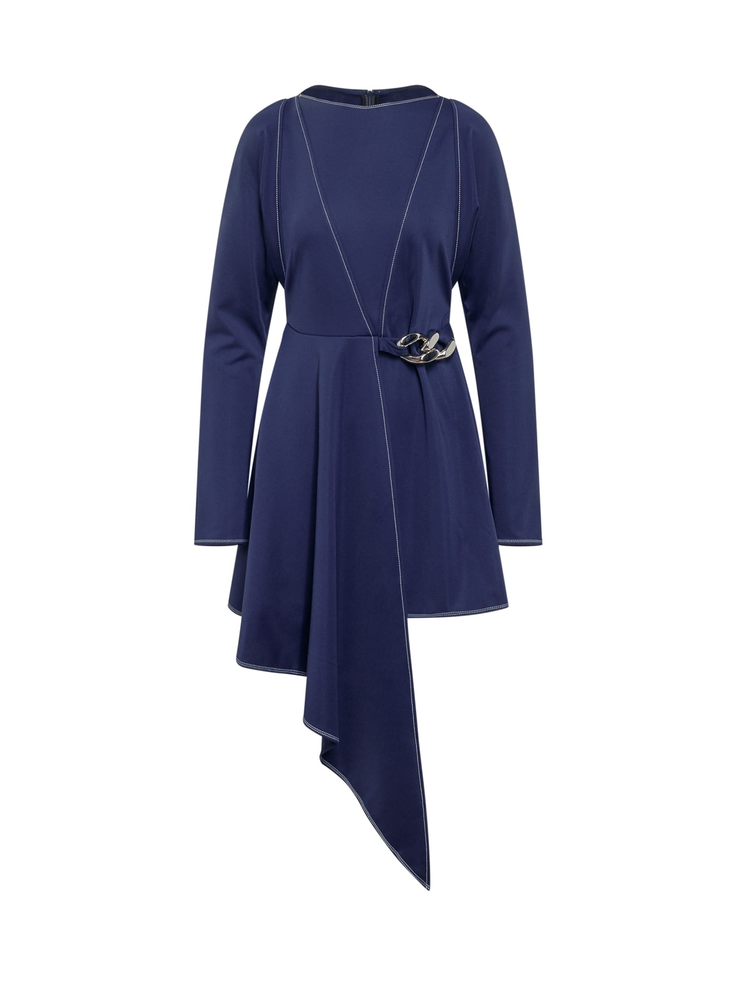 Chain link-embellished asymmetric dress - Blue