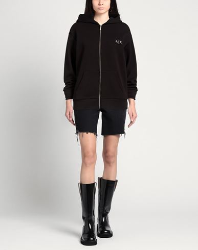 Woman Sweatshirt Black Size M Cotton, Elastane