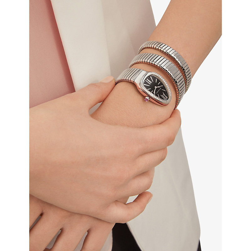 Stainless Steel SP35BSDS2T Serpenti Tubogas Stainless-steel and 0.29ct Diamond Quartz Watch 
