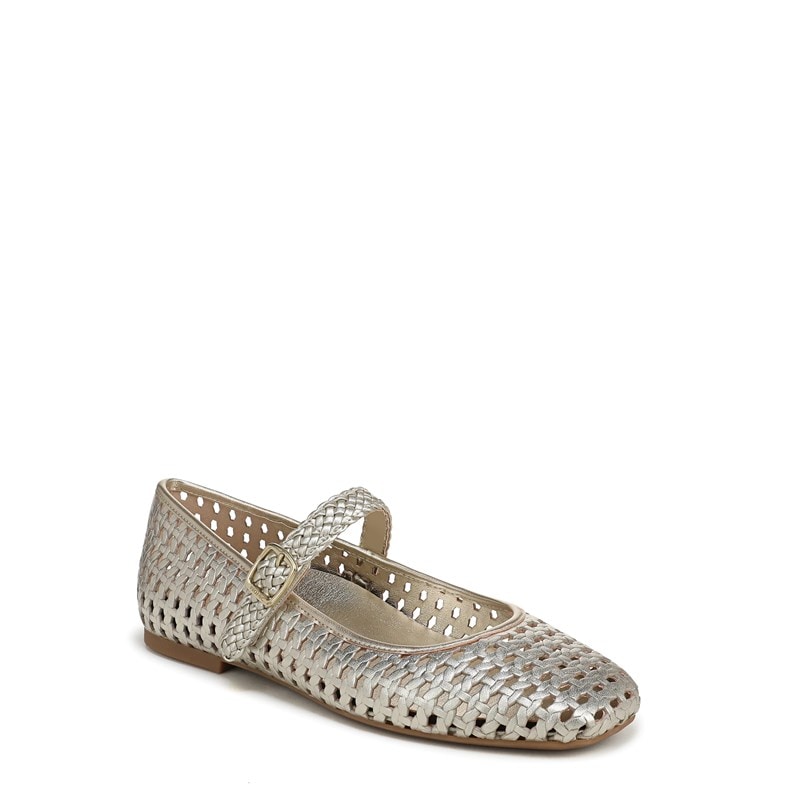 Women's Alameda Woven Mary Jane Flat Shoes (Gold Woven Silver Leather)