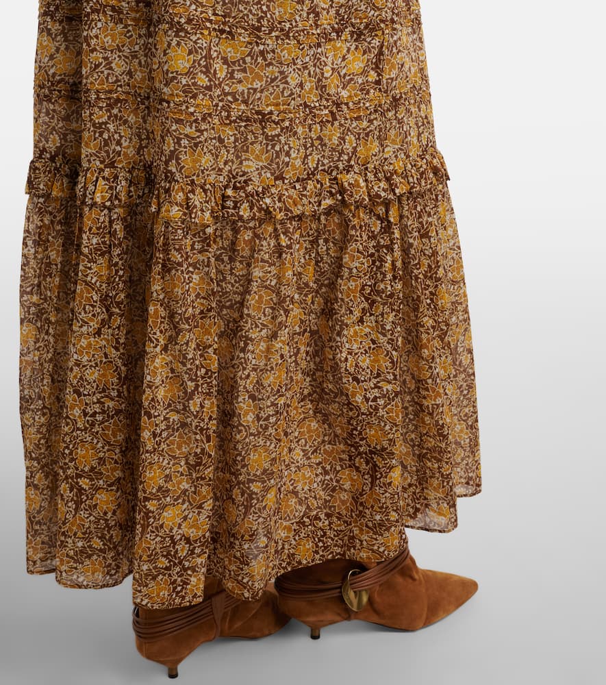 Volumia floral cotton tiered maxi skirt