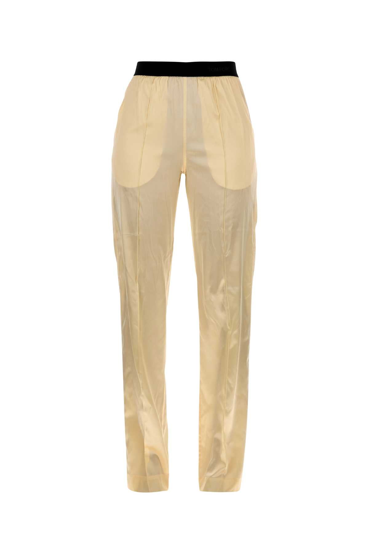 Silk-Elastane Trousers — Beige