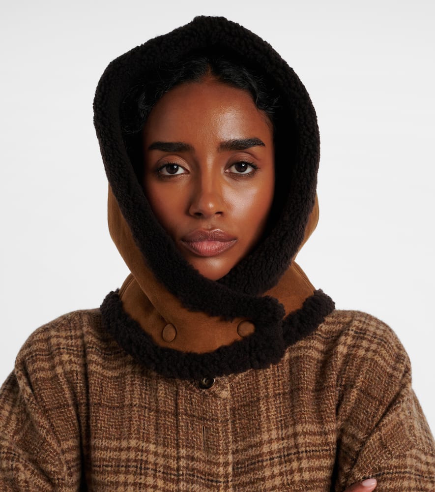 Shearling-trimmed suede hood