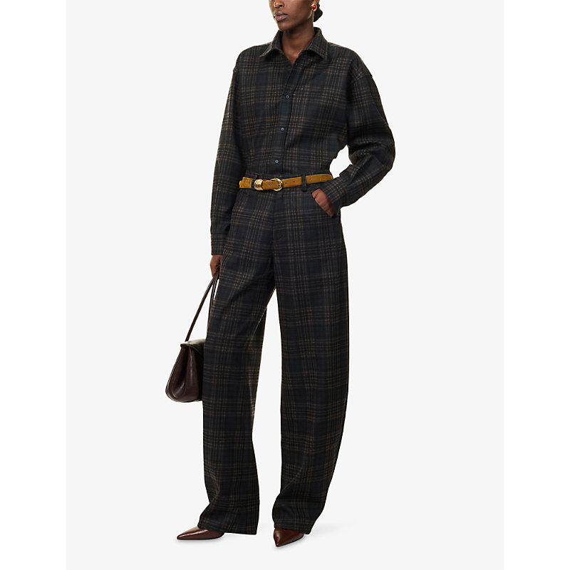 Womens Khris Tartan Check Barrel-Leg Woven Trousers