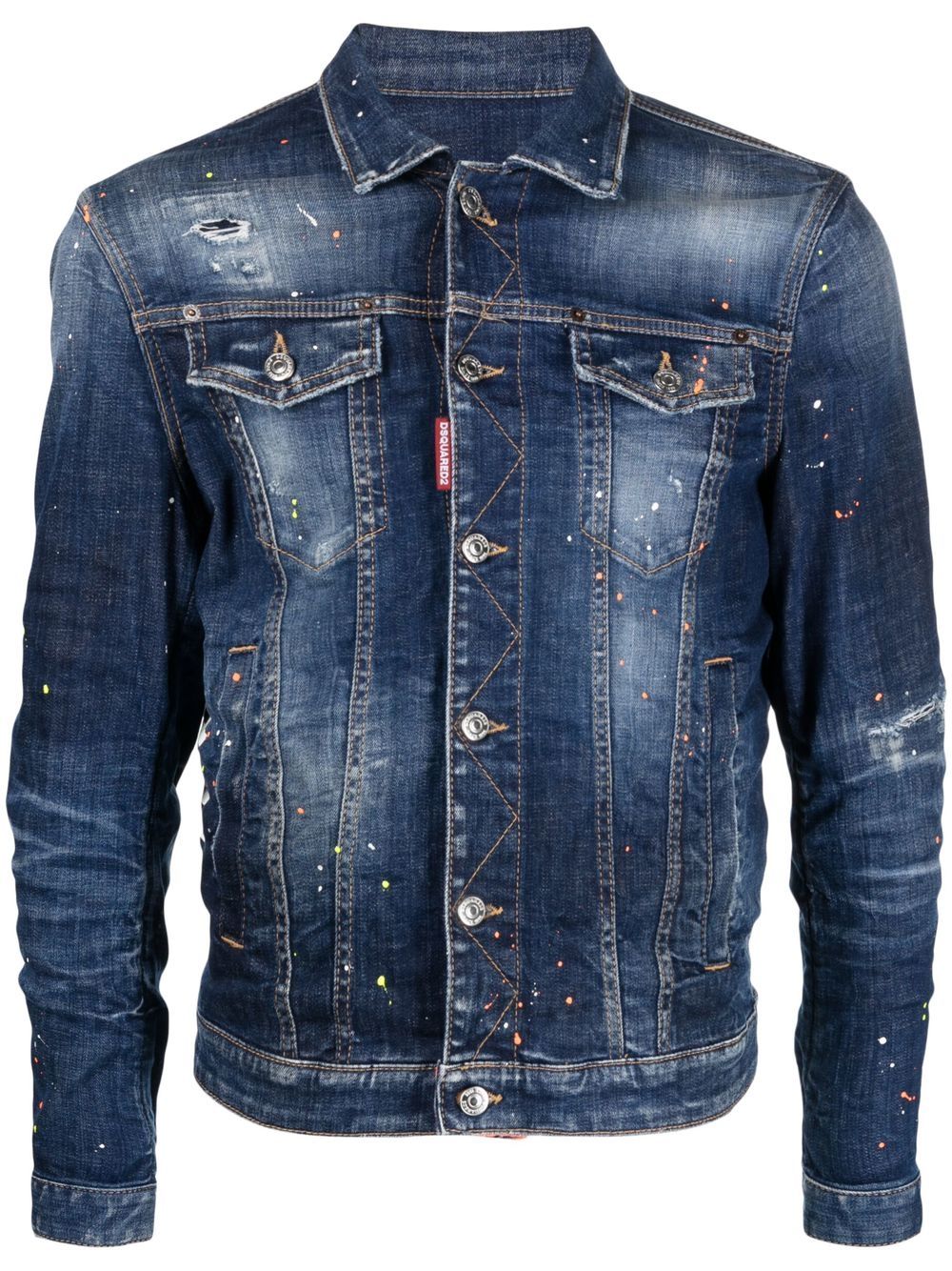 Paint splatter-print denim jacket - Blue