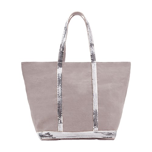 Linen and Sequins Shoulder Strap L Cabas Tote