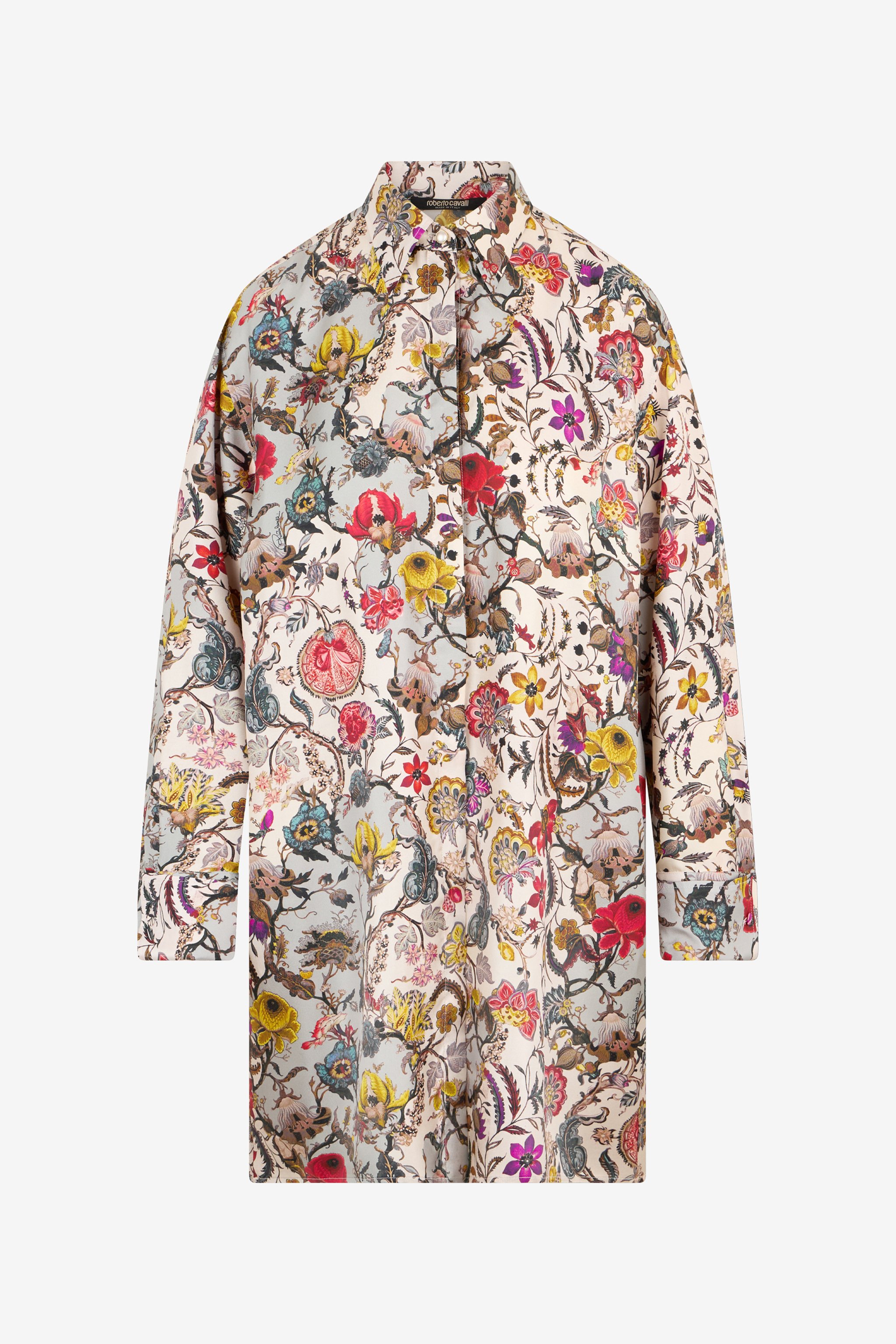 Silk Shirt Dress With Florentine Flowers Print