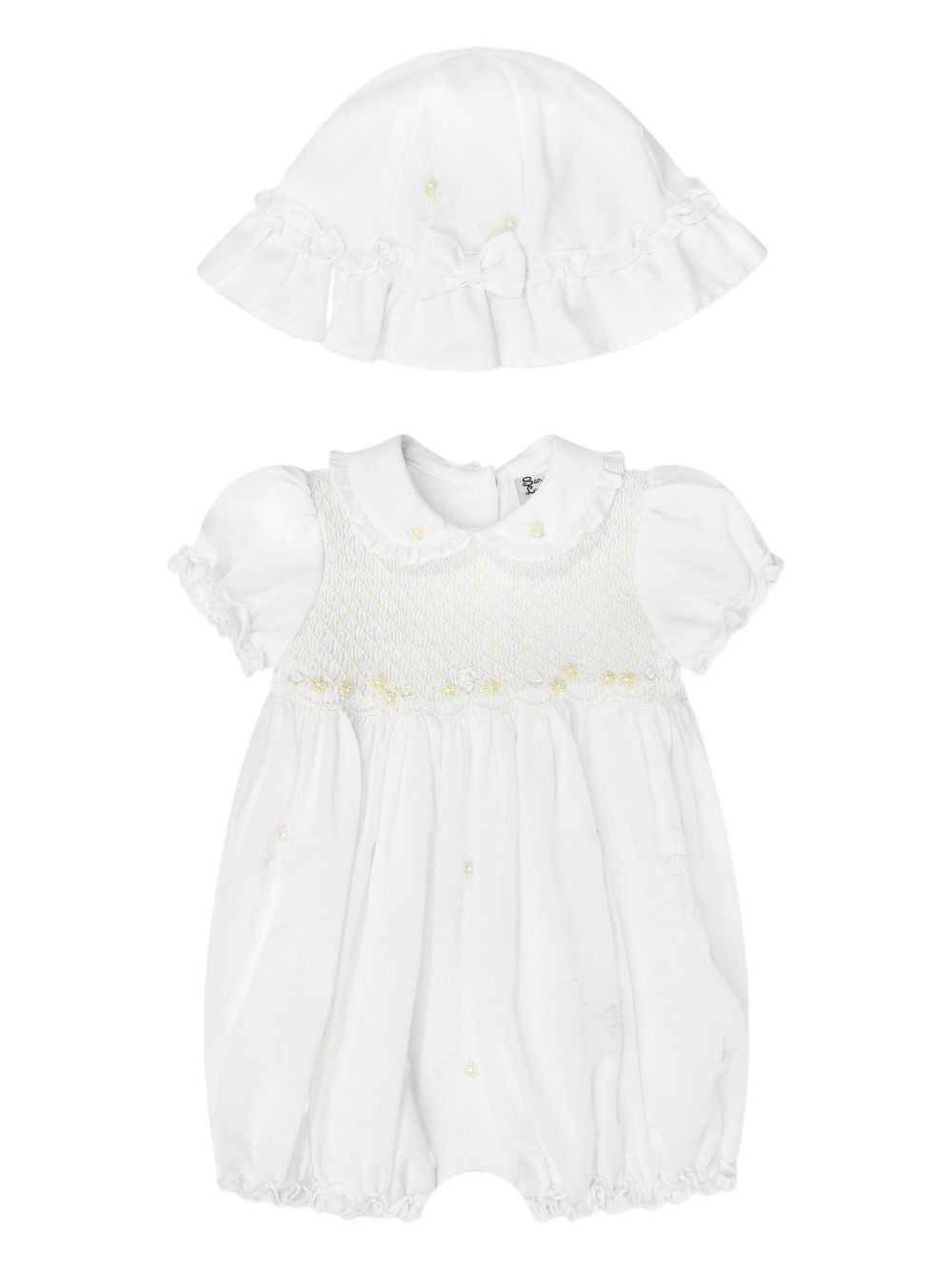 Ruffled-collar cotton babygrow set - White