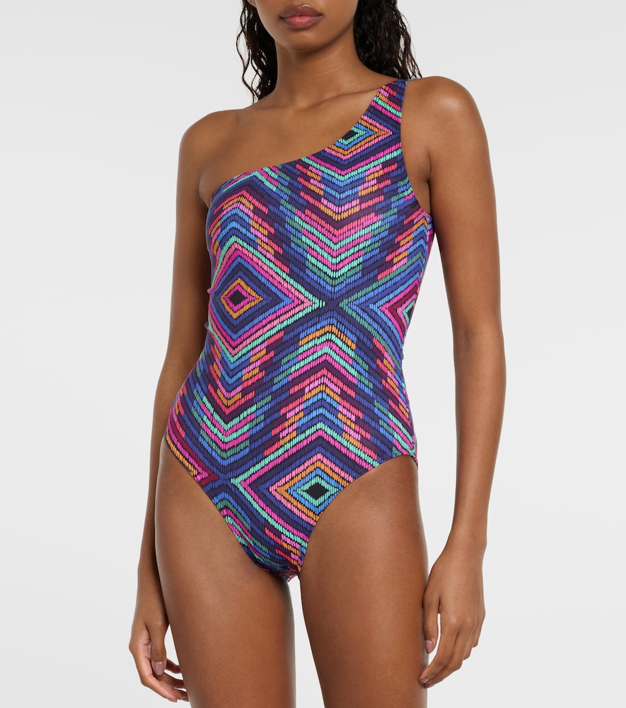 Multicolor one-shoulder swimsuit