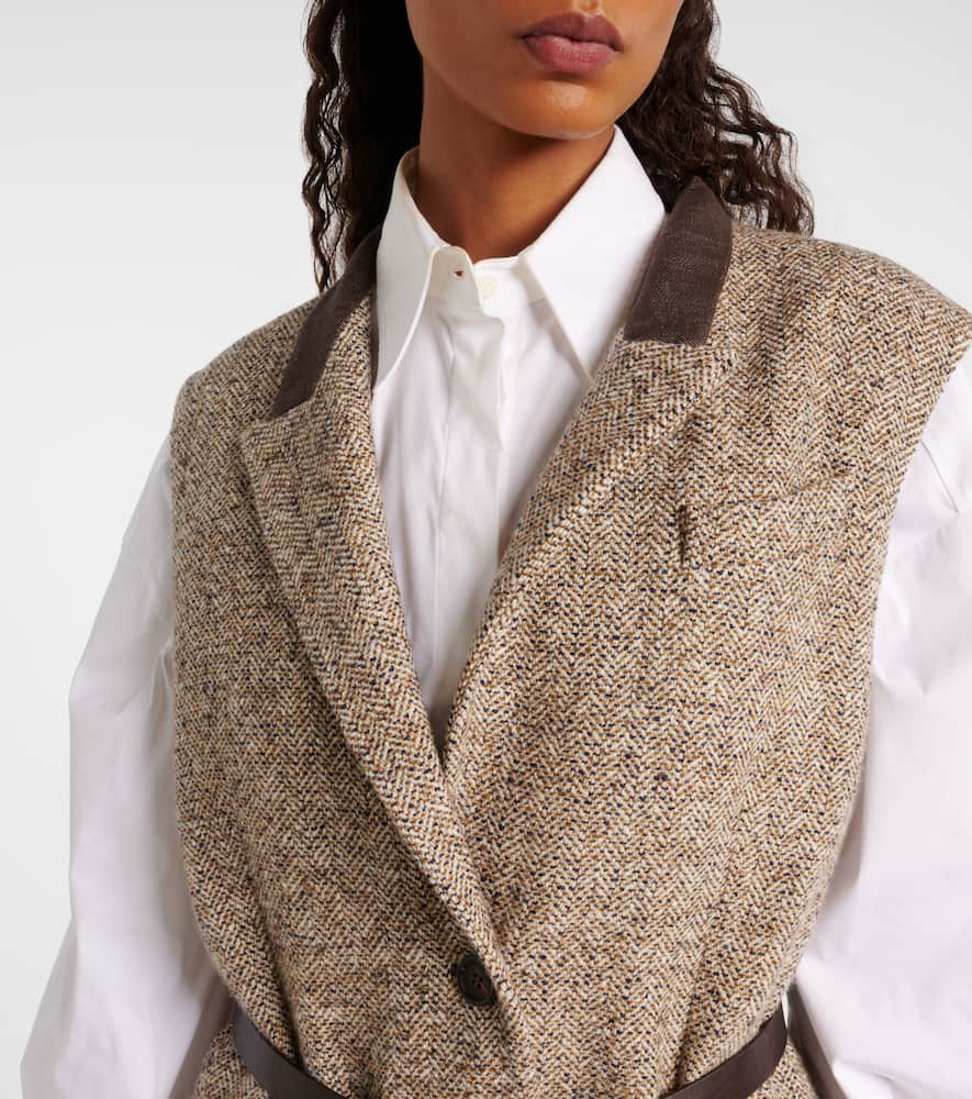 Belted wool and silk-blend vest