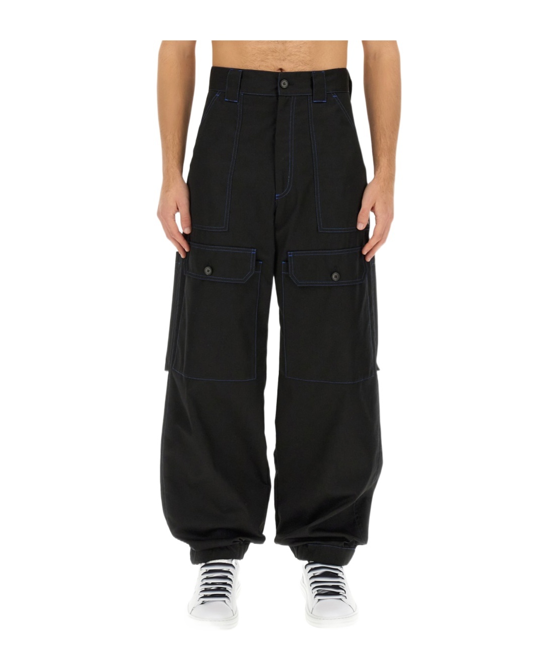 Contrasting-Stitch Logo-Patch Cargo Trousers