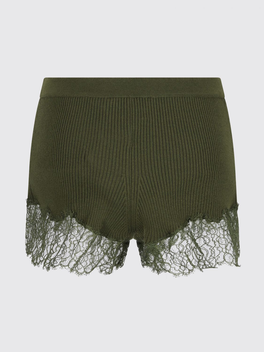 Ribbed lace-trimmed shorts - Green